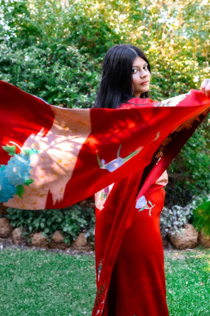 Red Kimono Cape Dress