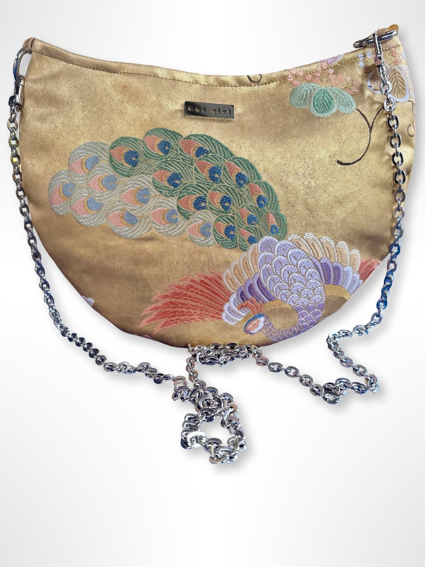 Gold Peacock Crescent Bag