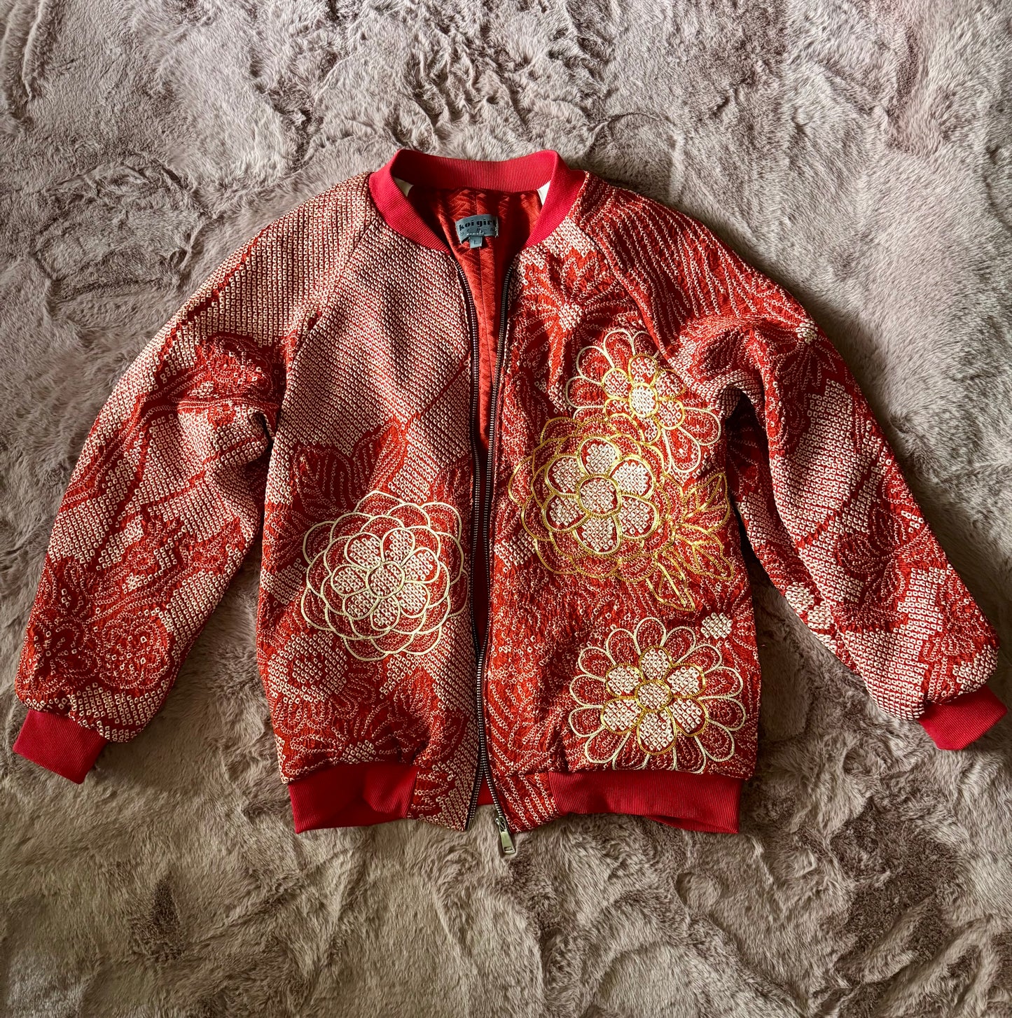 Red Shibori Floral Bomber Jacket