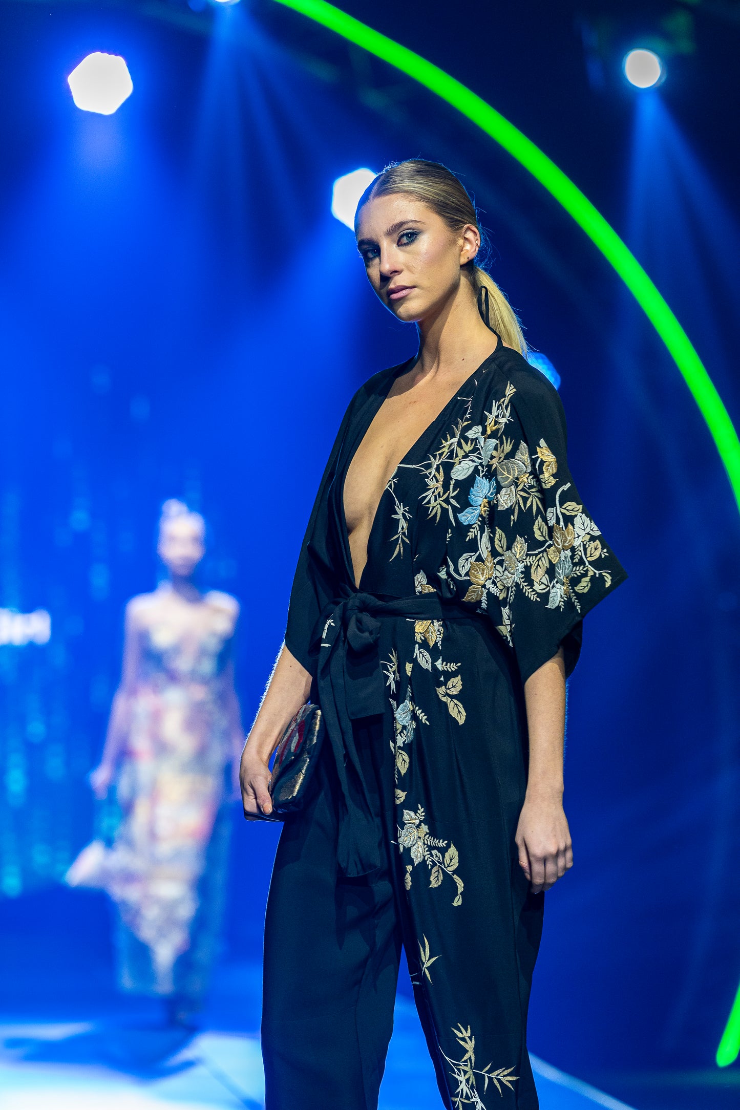 Black with Embroidered Metallic Floral Jumpsuit