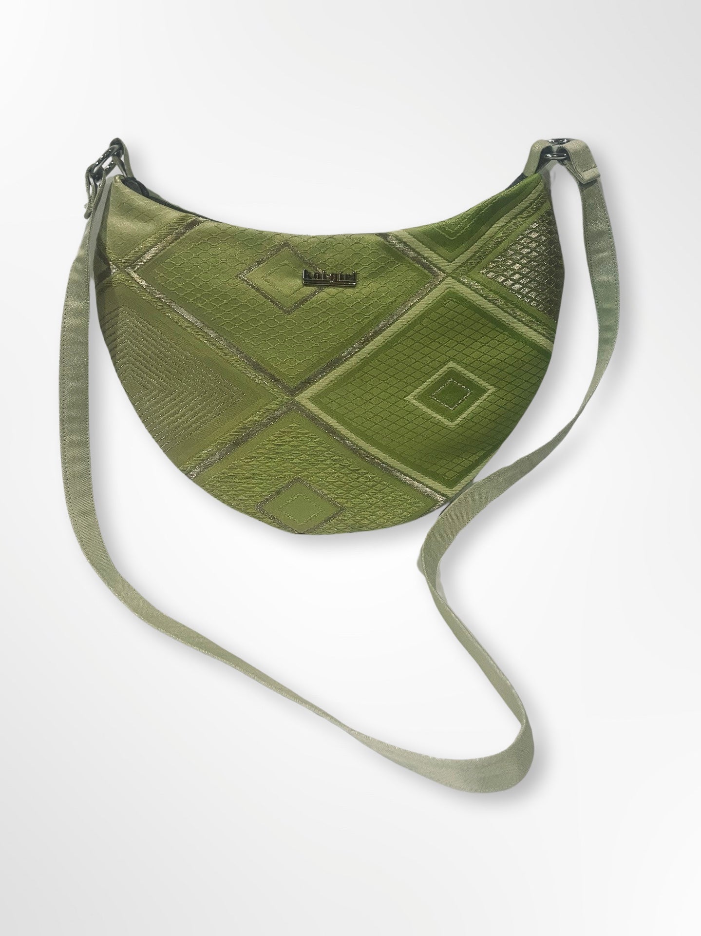 Midori and Silver Geometric Crescent Bag