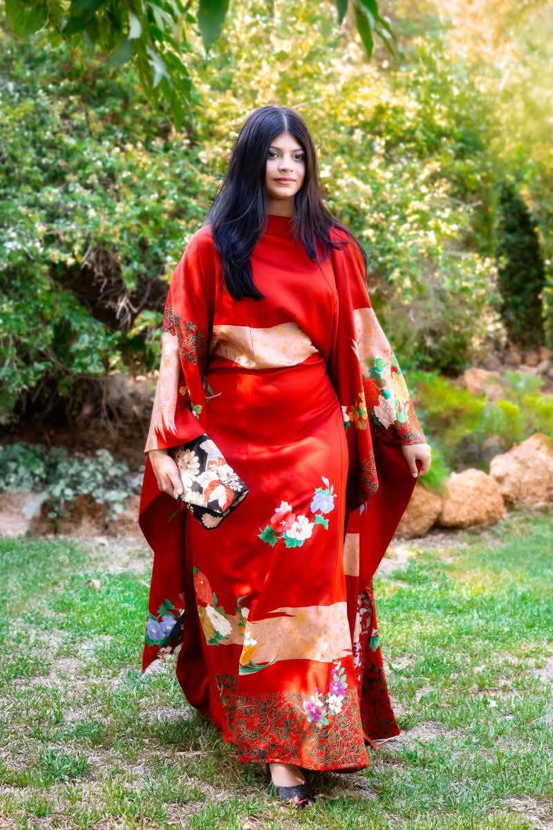 Red Kimono Cape Dress