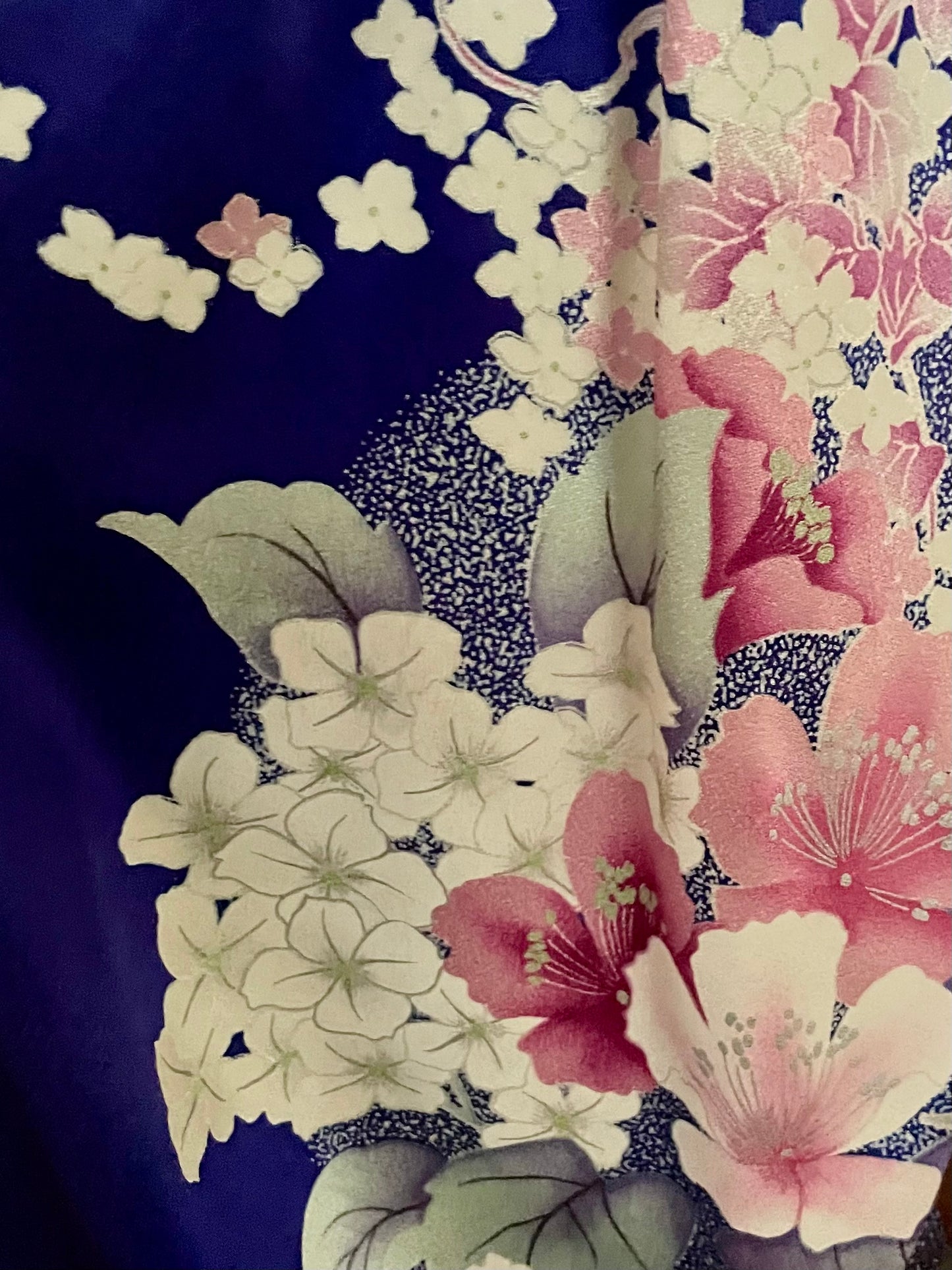 Azure Blue with Japanese Floral Full Length Dress