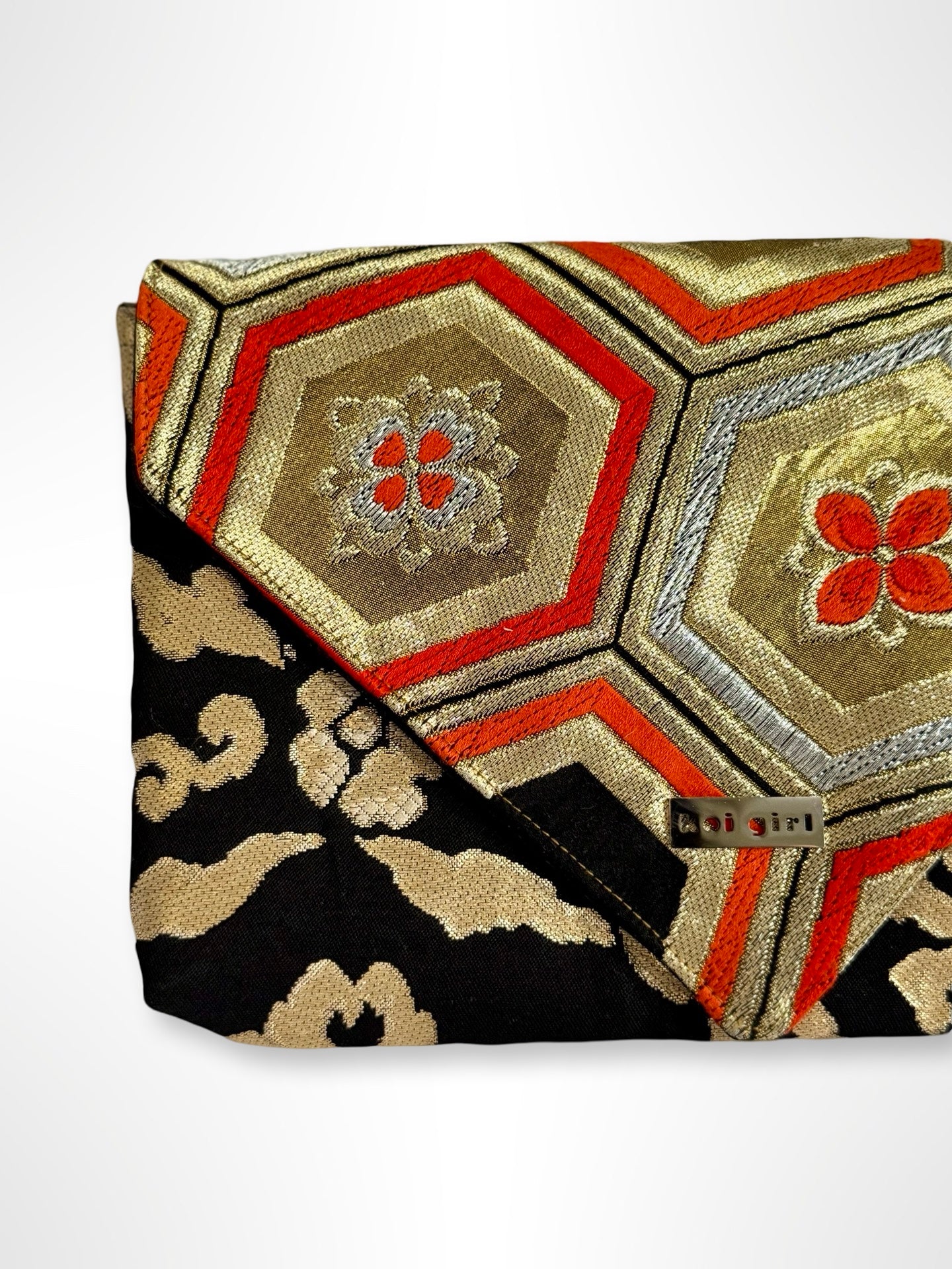 Black, Red and Gold Geometric Clutch