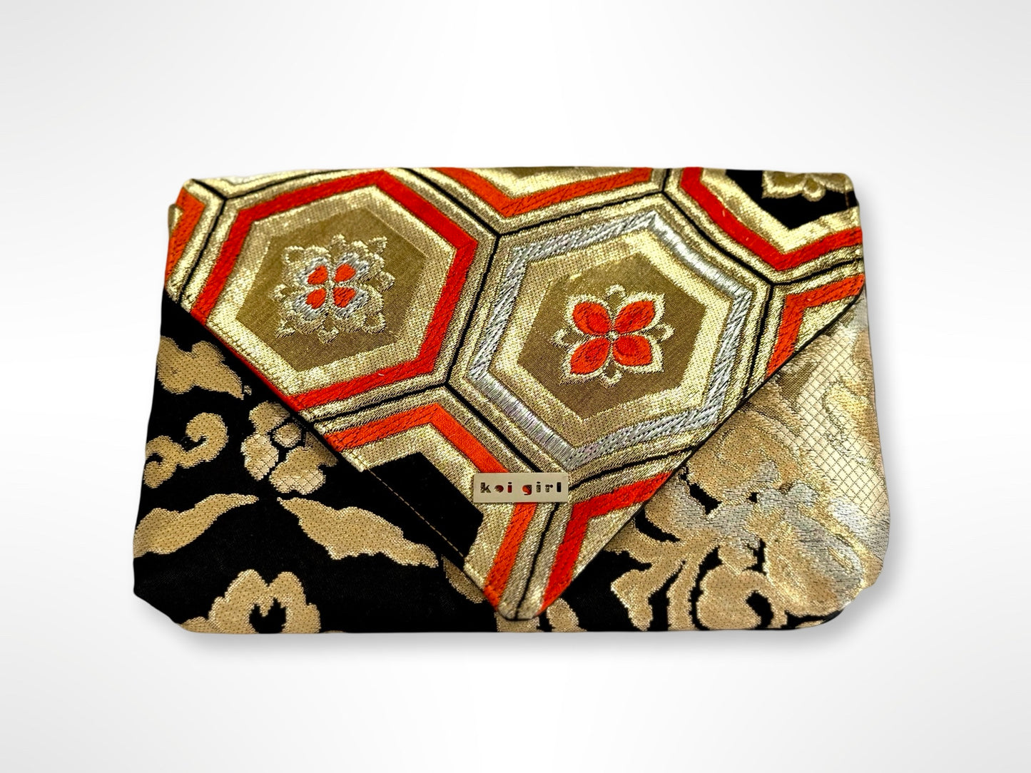 Black, Red and Gold Geometric Clutch