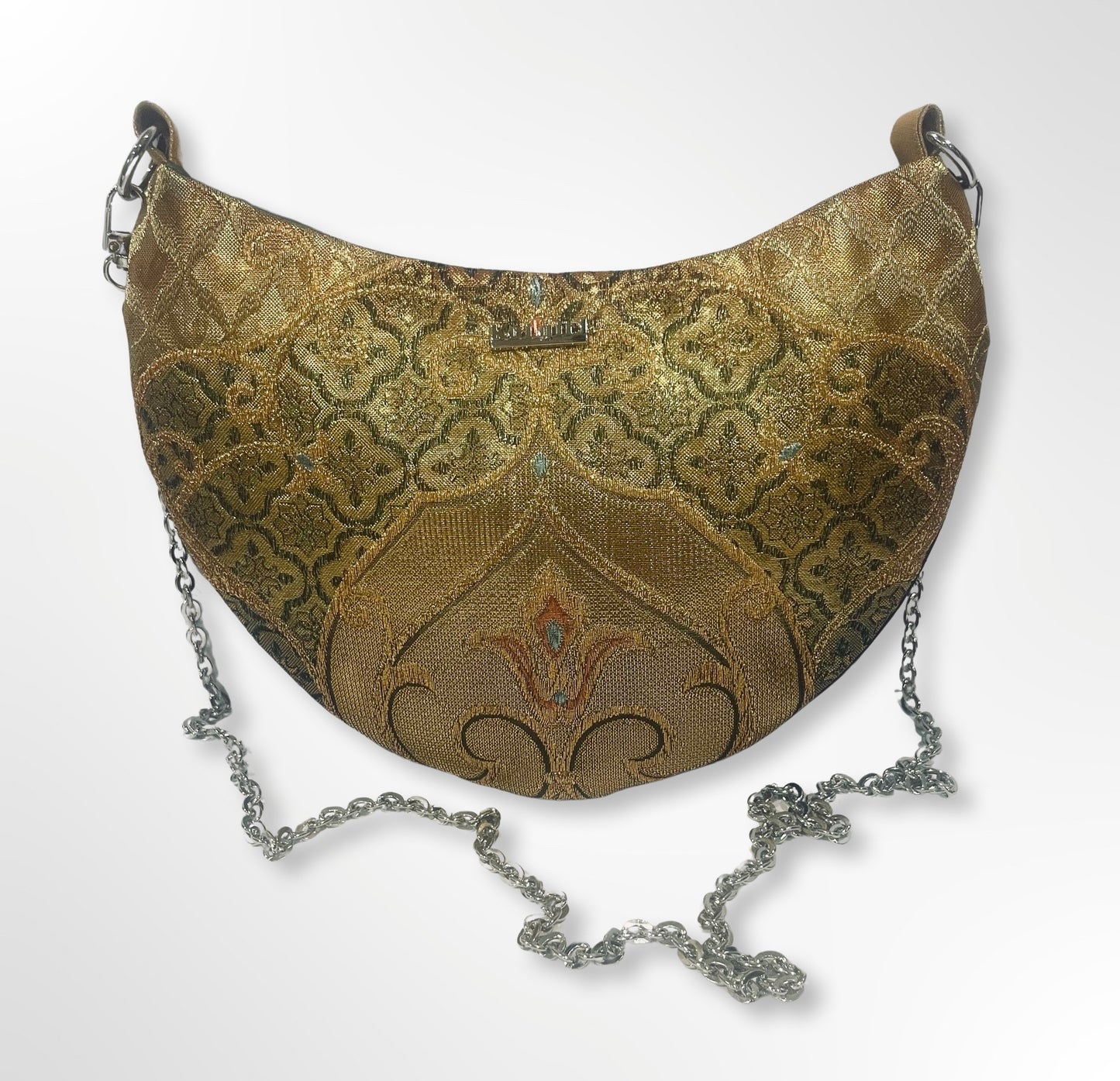 Golden Geometric Floral Crescent Bag