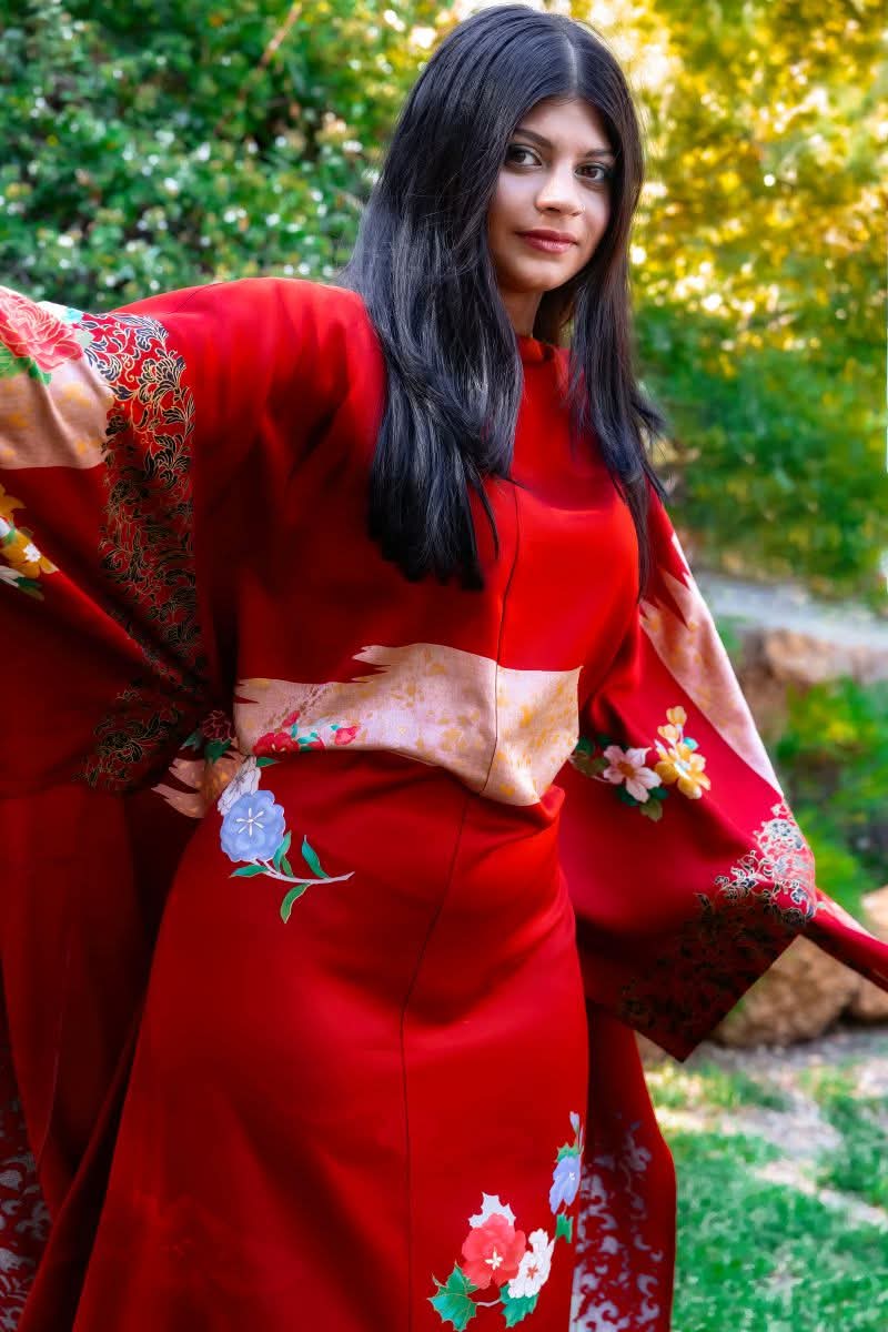 Red Kimono Cape Dress