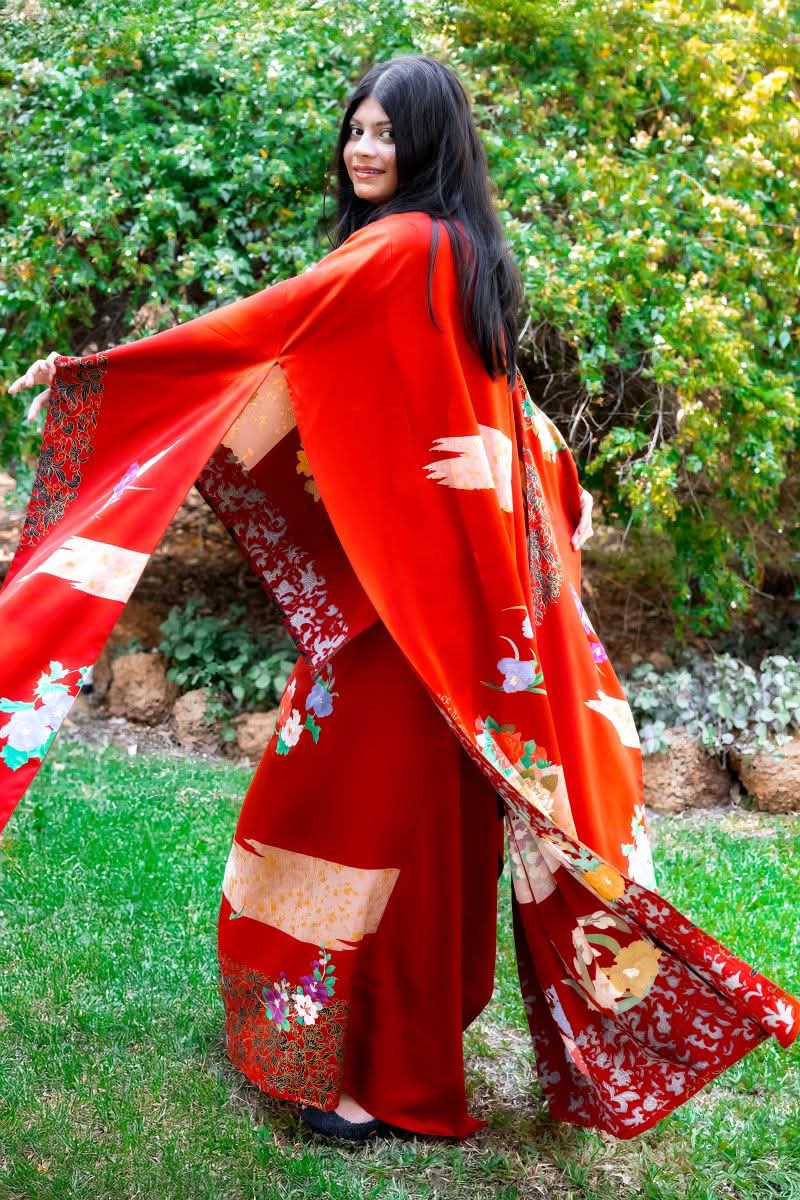 Red Kimono Cape Dress