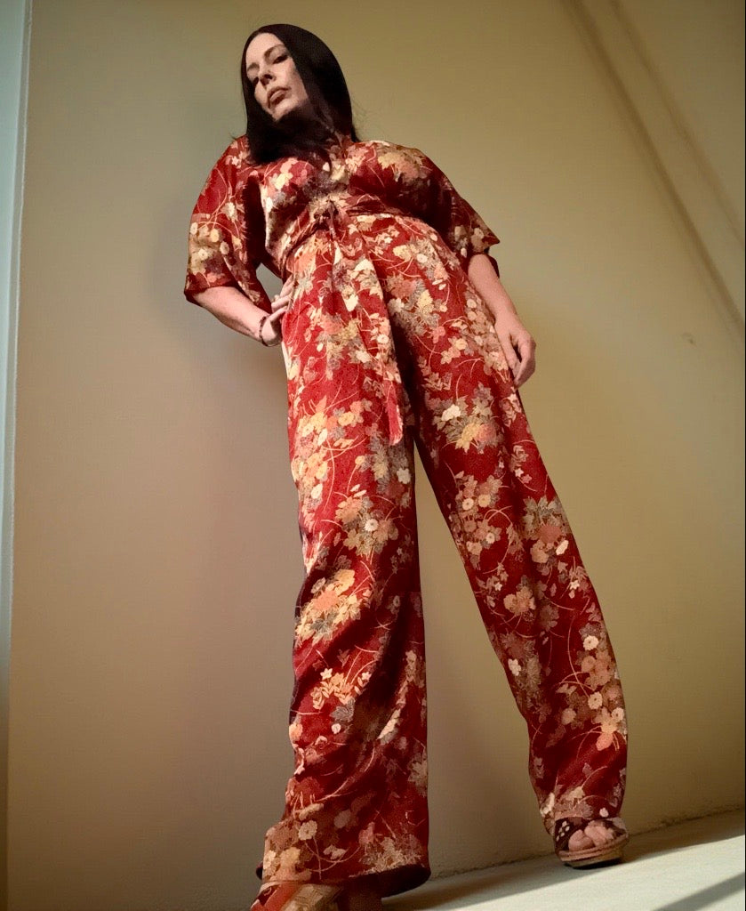 Burnt Red Chrysanthemum Jumpsuit