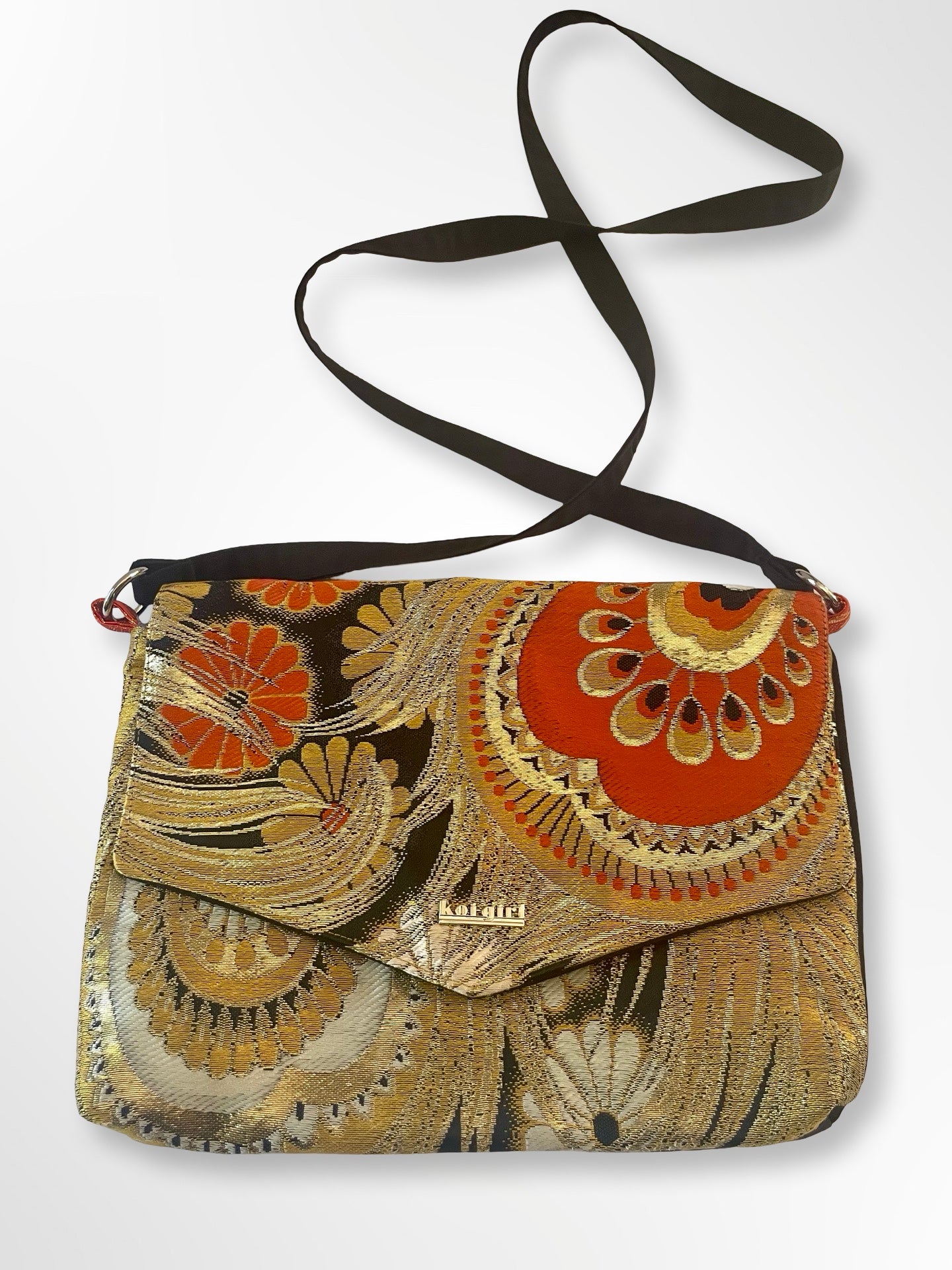 Orange Peacock Feather Crossbody Bag