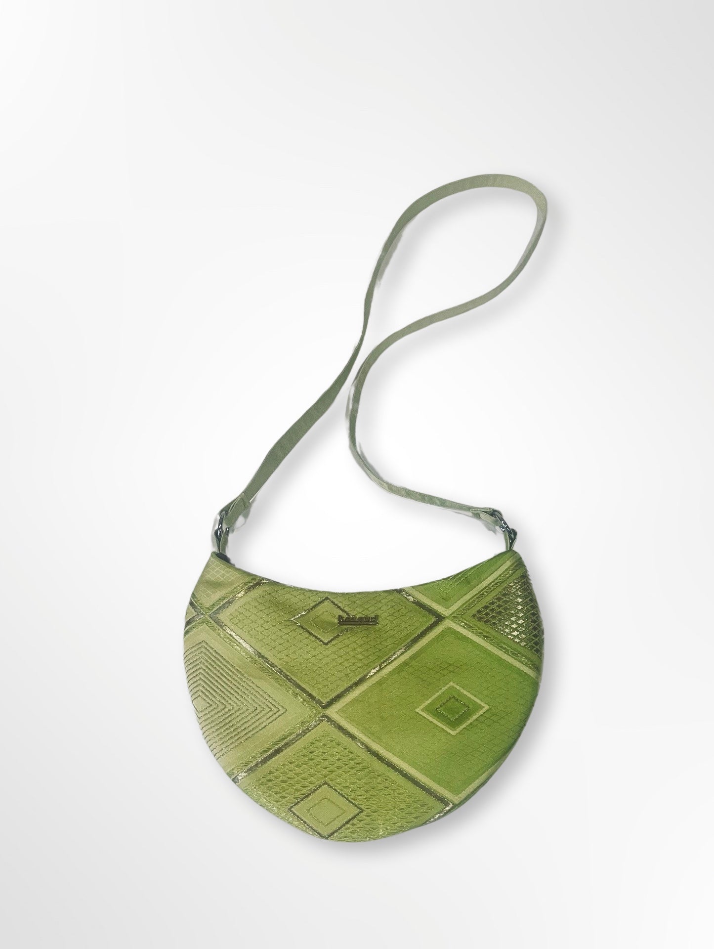 Midori and Silver Geometric Crescent Bag