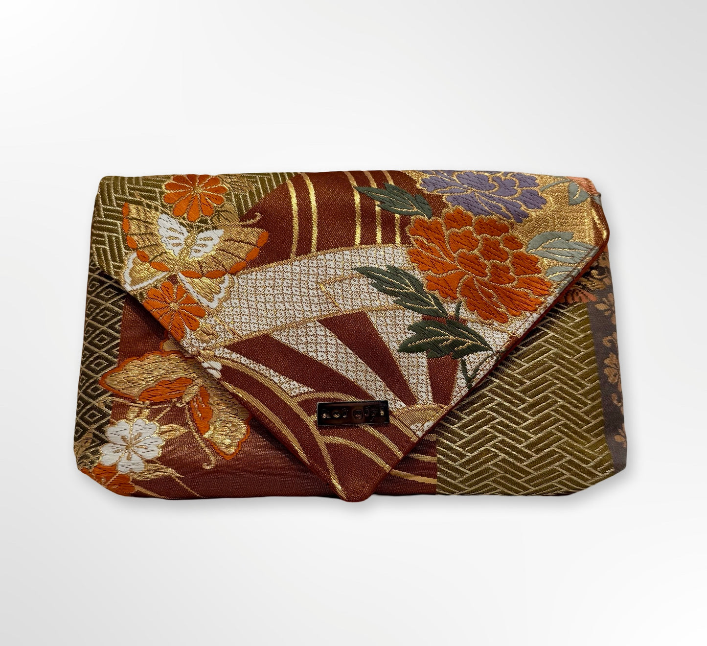 Metallic Tan Floral Clutch