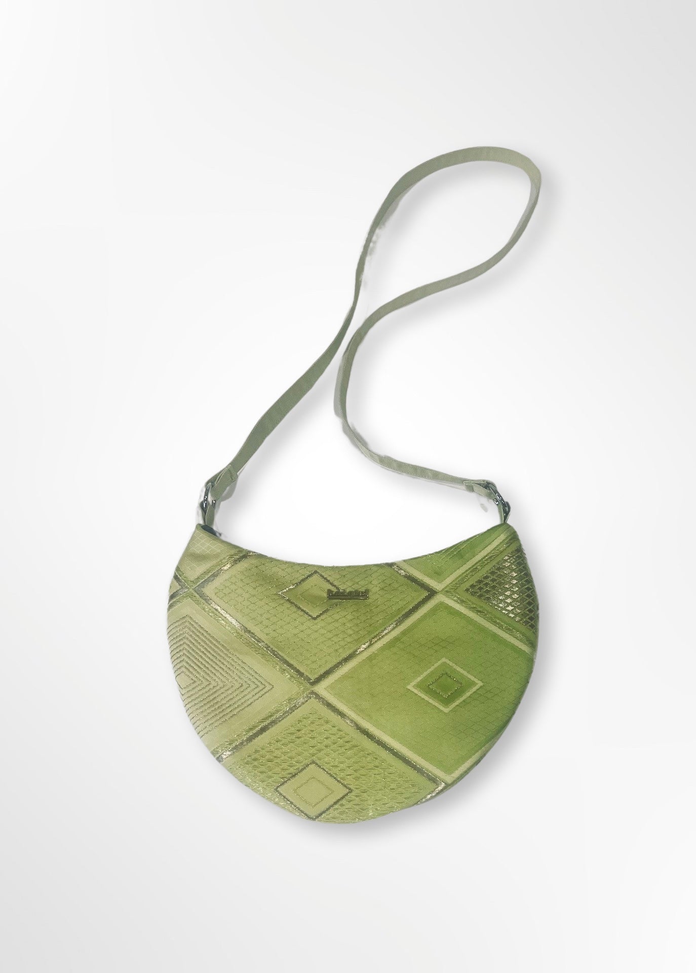 Midori and Silver Geometric Crescent Bag