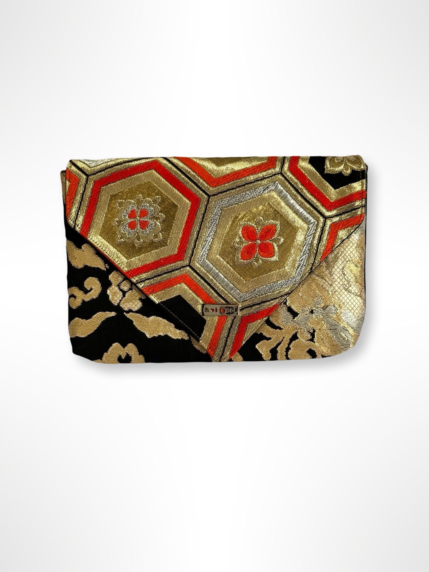 Black, Red and Gold Geometric Clutch