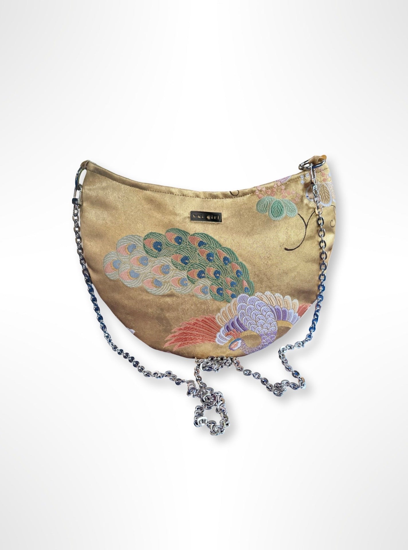 Gold Peacock Crescent Bag