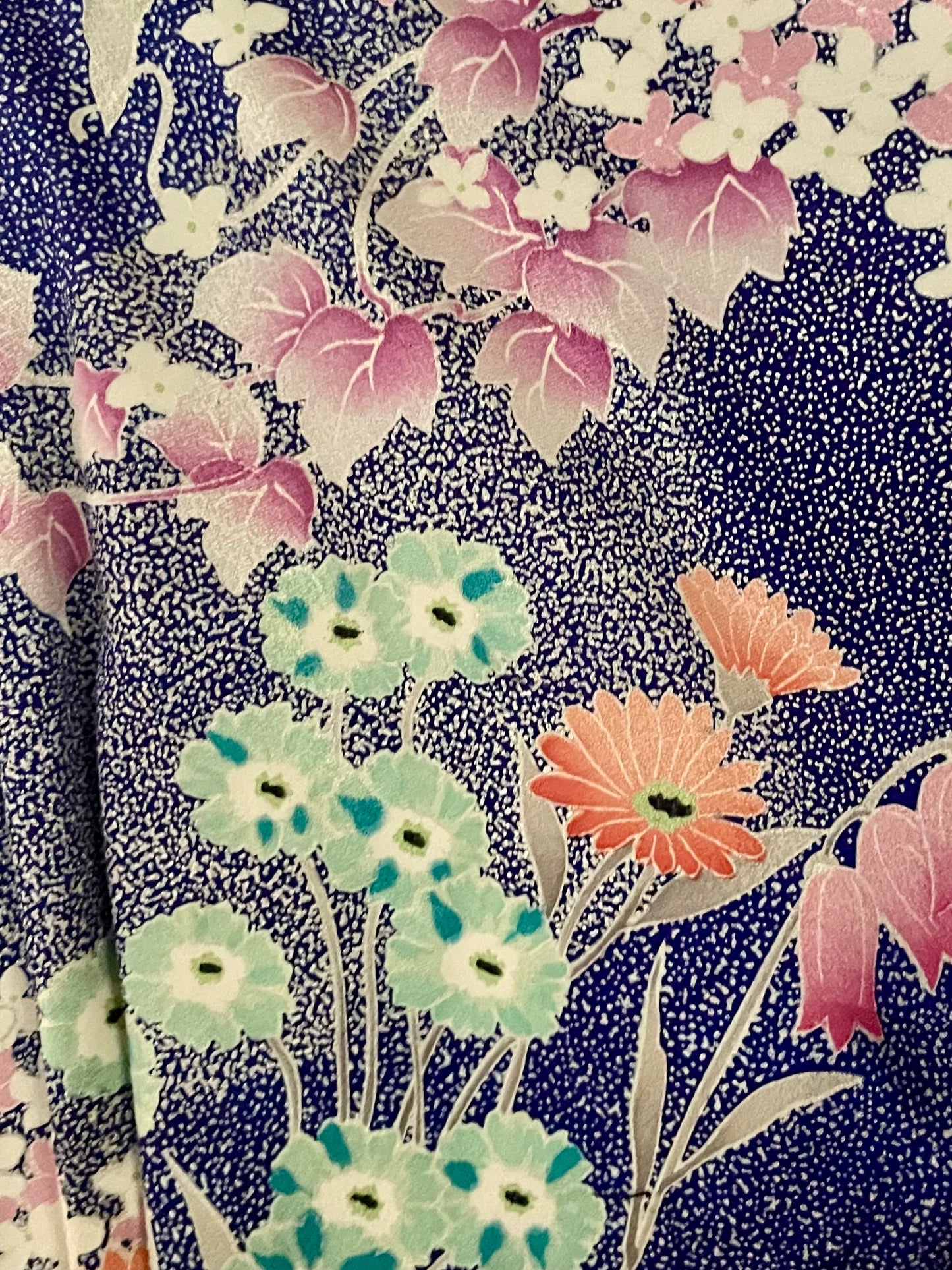 Azure Blue with Japanese Floral Full Length Dress