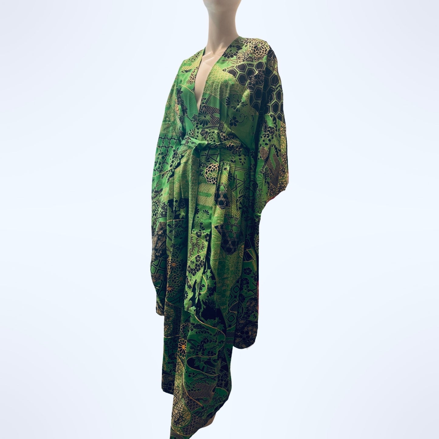 Emerald Green Floral Kimono Dress