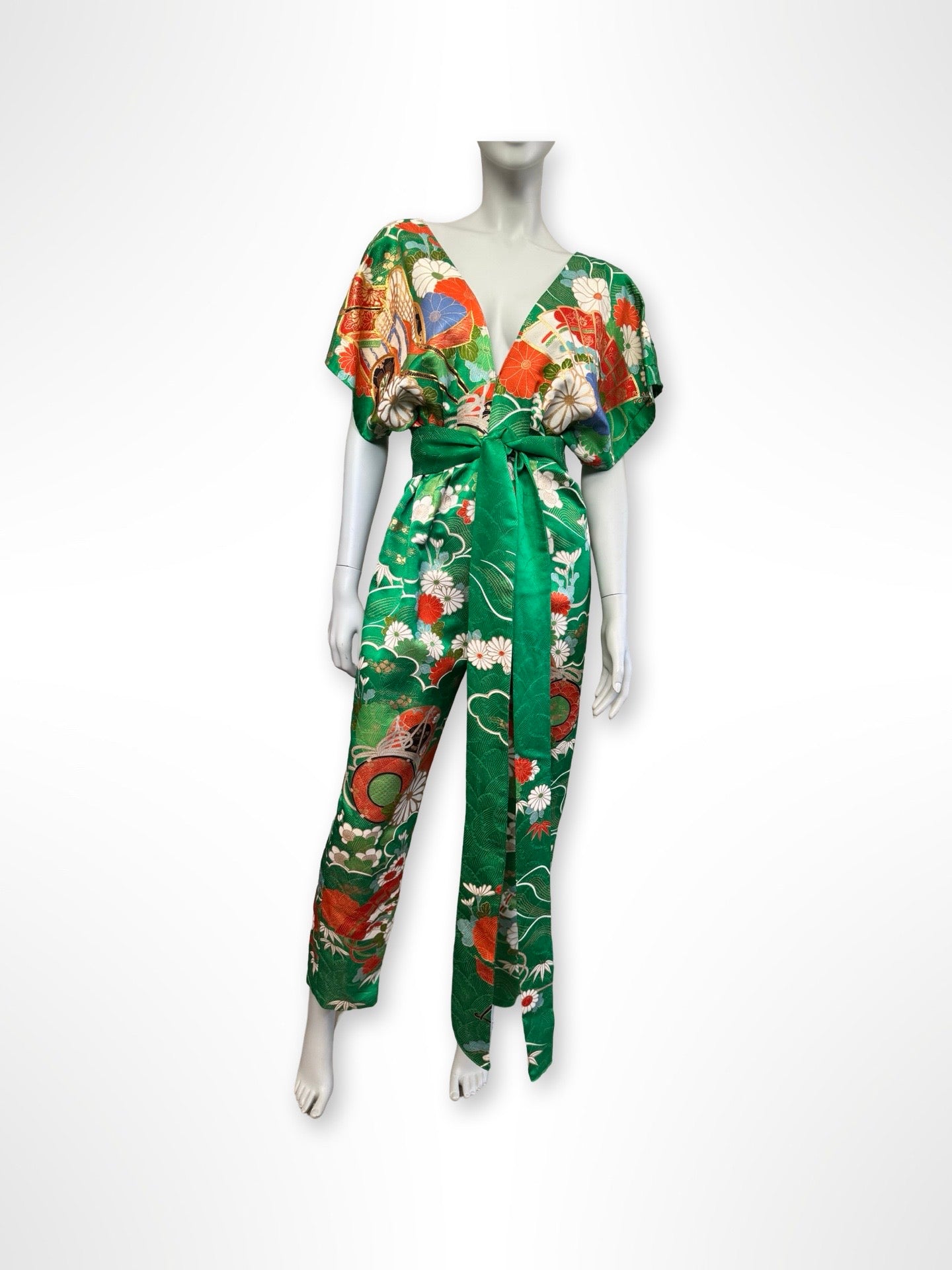 Emerald Green and Chrysanthemum Jumpsuit- Custom Order Available