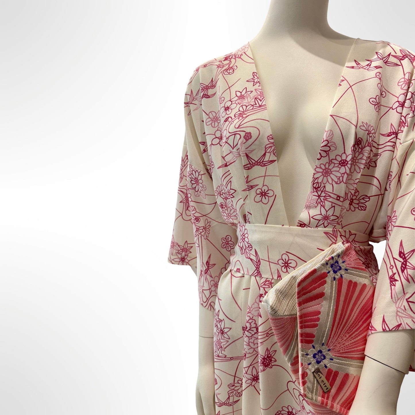 Ivory and Pink Japanese Floral Maxi Dress