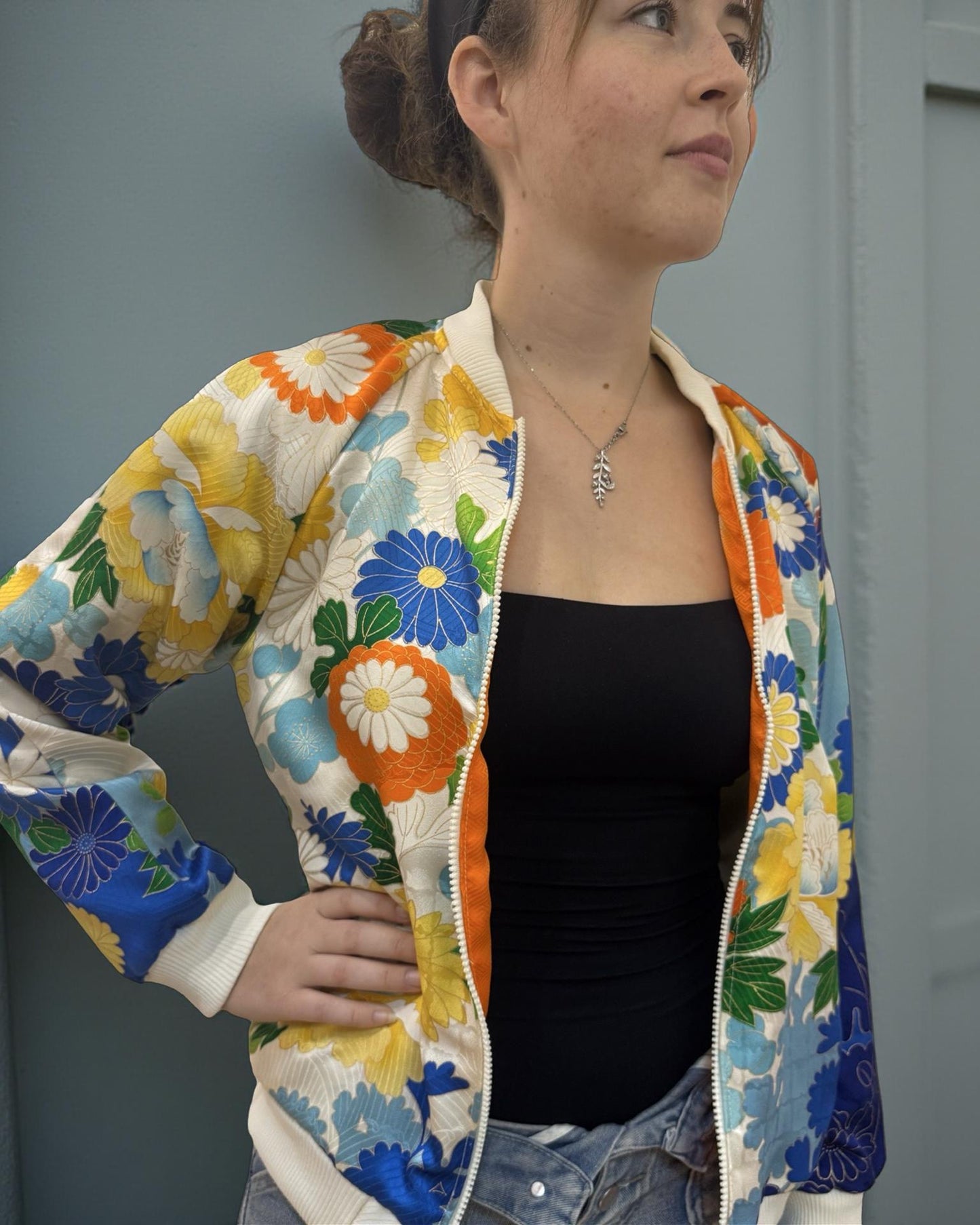 Retro Floral Bomber Jacket