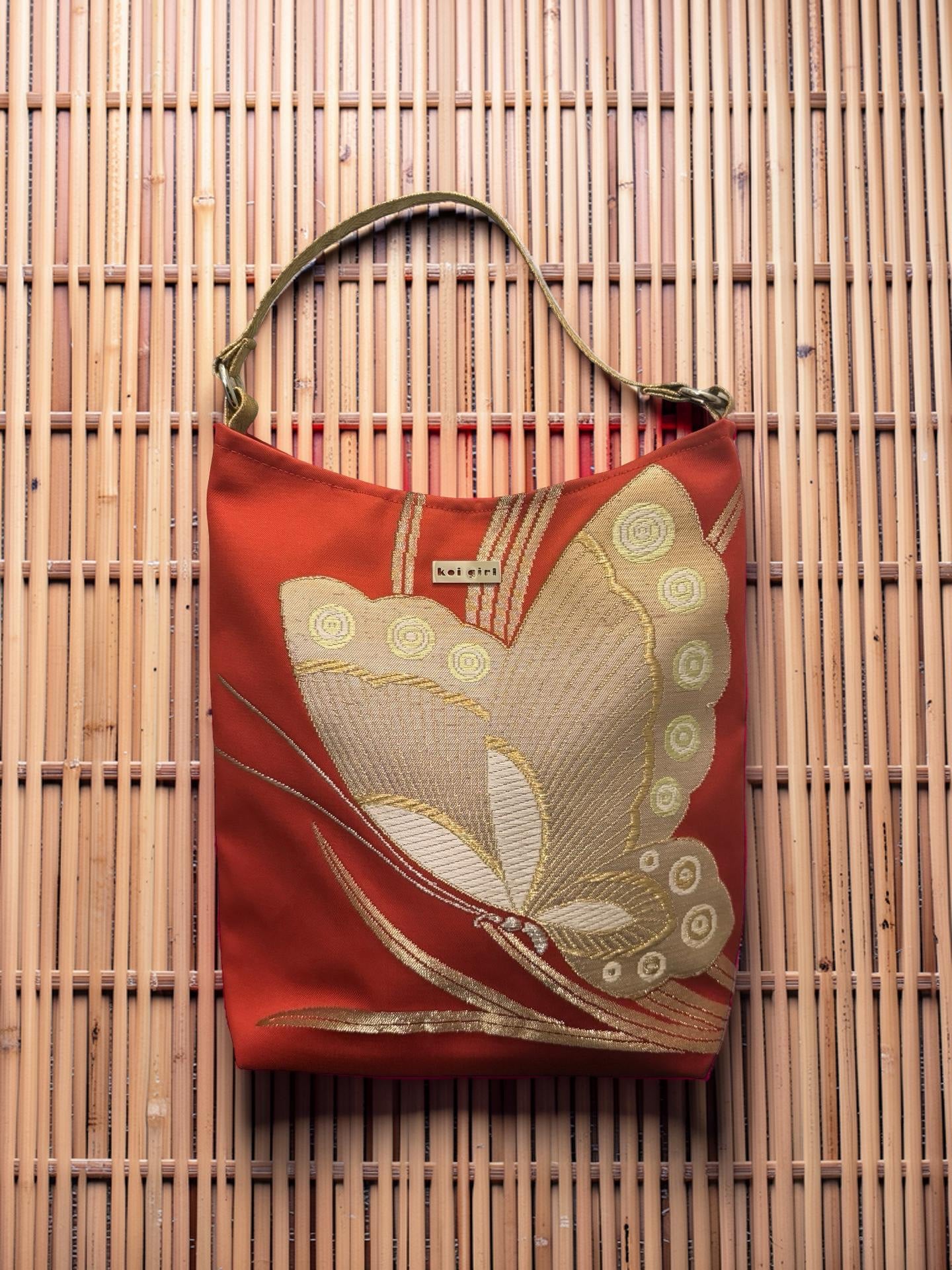 Red Embroidered Butterfly Shoulder Bag