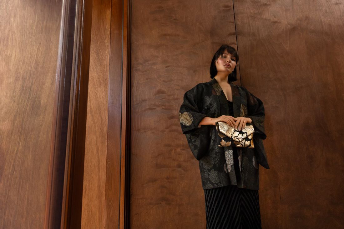 Black with Metallic Chrysanthemums Haori Jacket