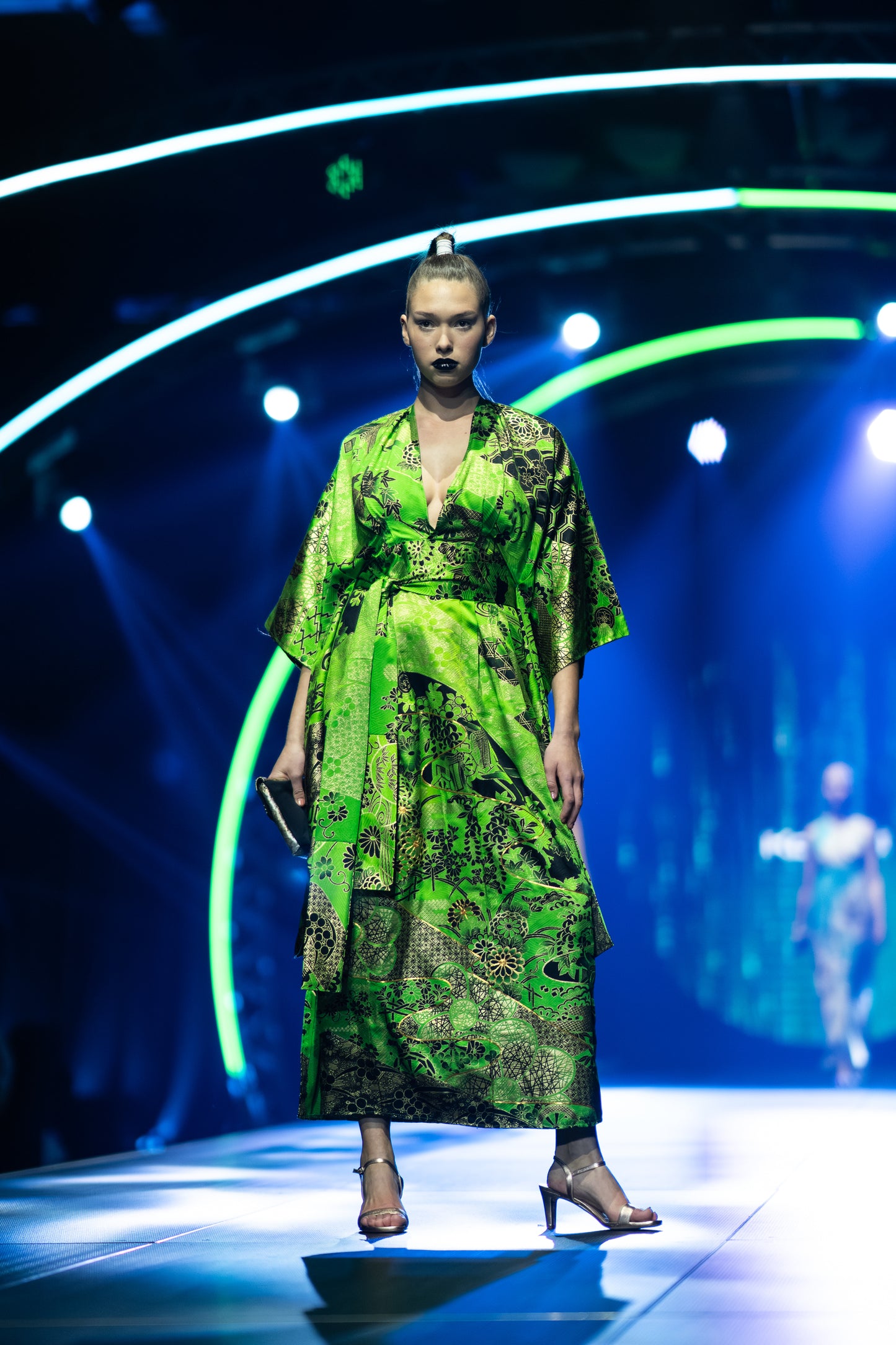 Emerald Green Floral Kimono Dress