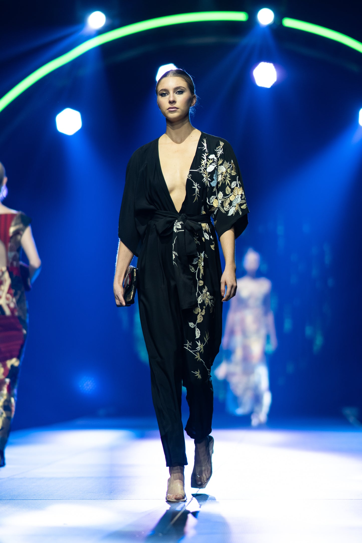 Black with Embroidered Metallic Floral Jumpsuit