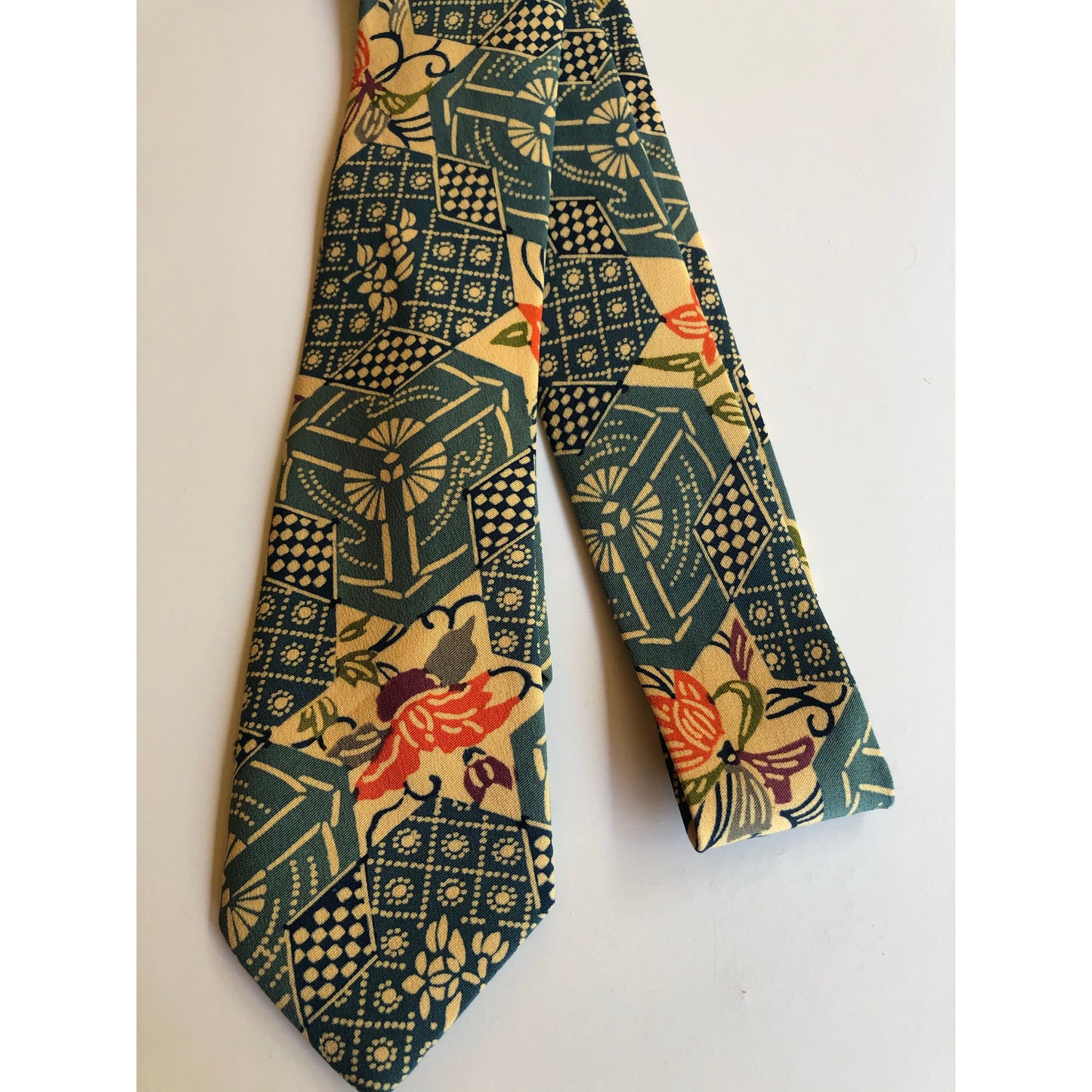 Blue Kikko and Floral Neck Tie