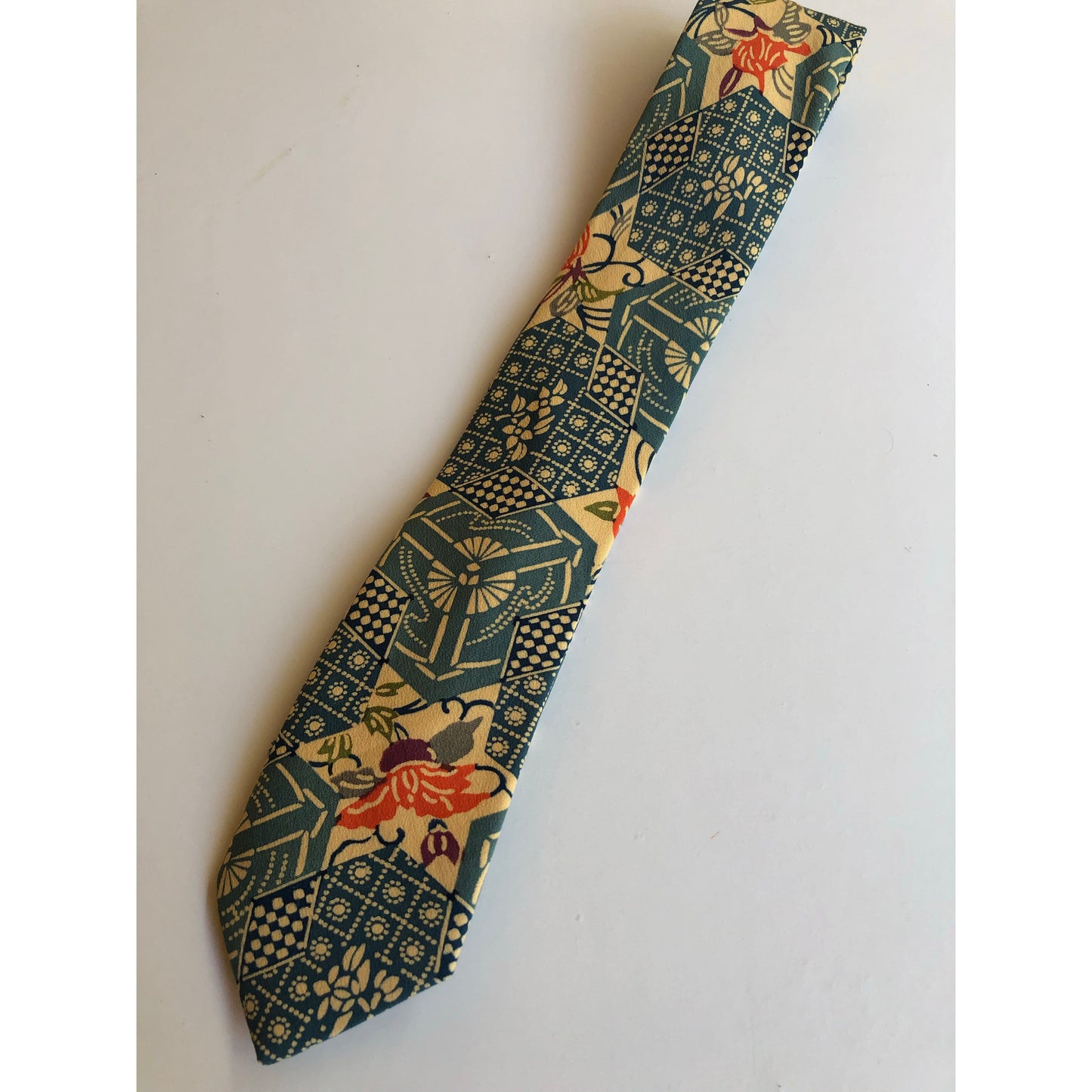 Blue Kikko and Floral Neck Tie