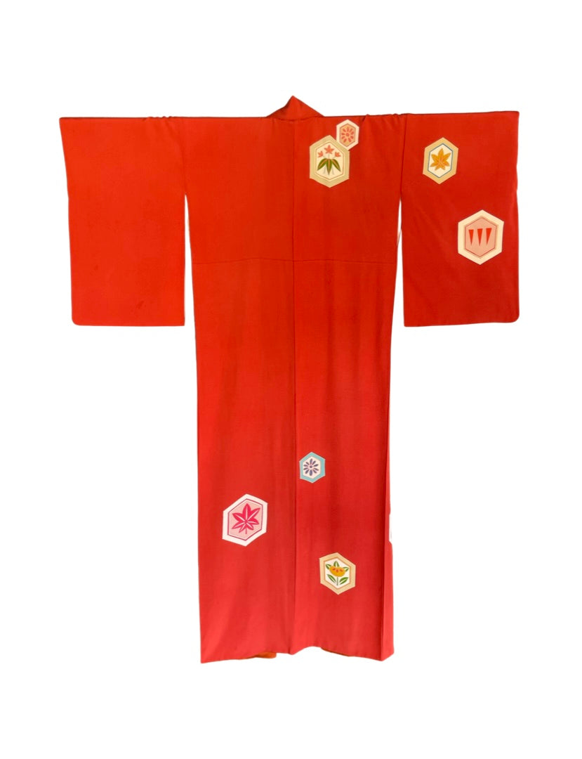 Warm Red Emblem Vintage Kimono
