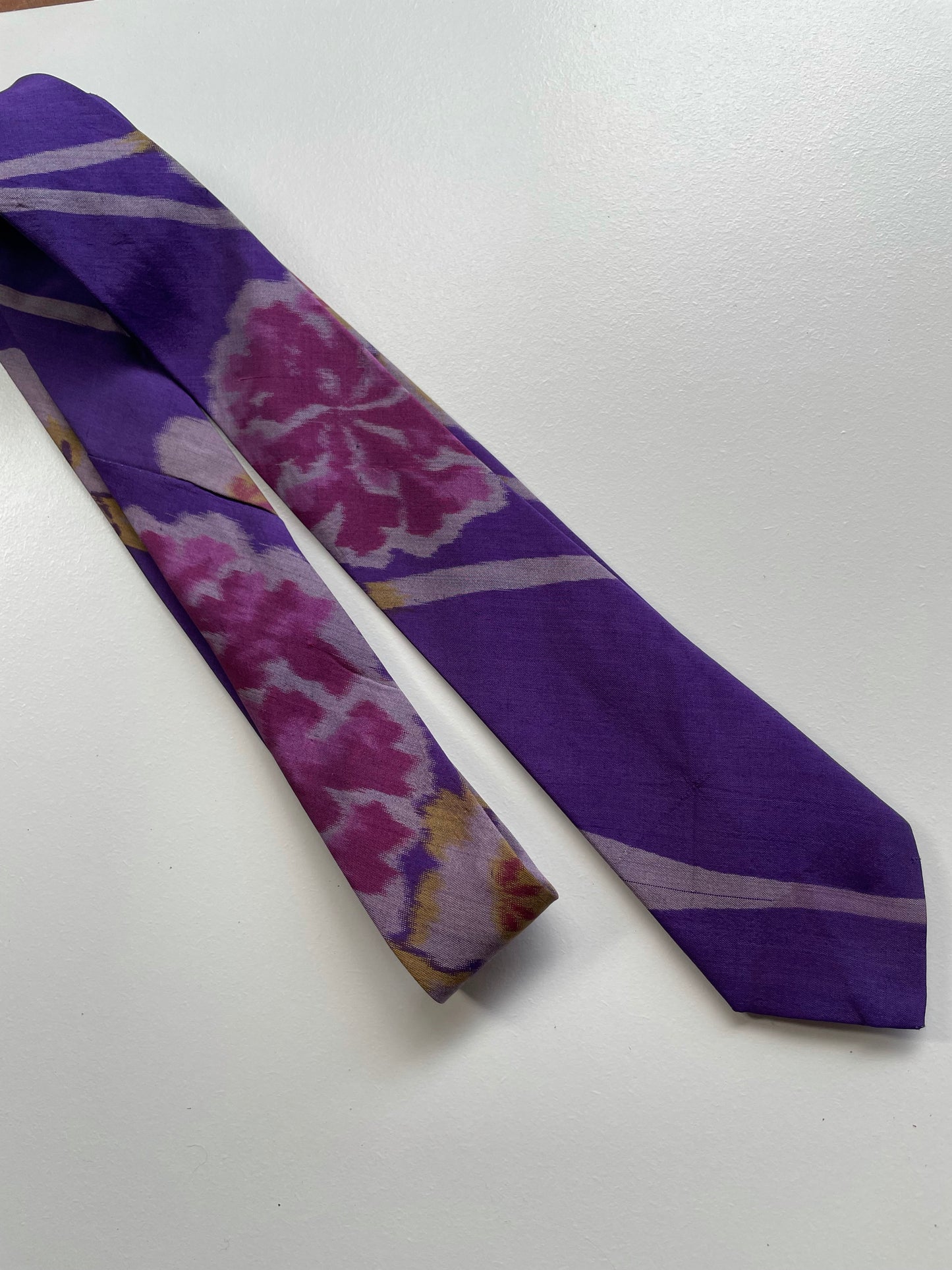 Purple Ikat Silk Floral Necktie