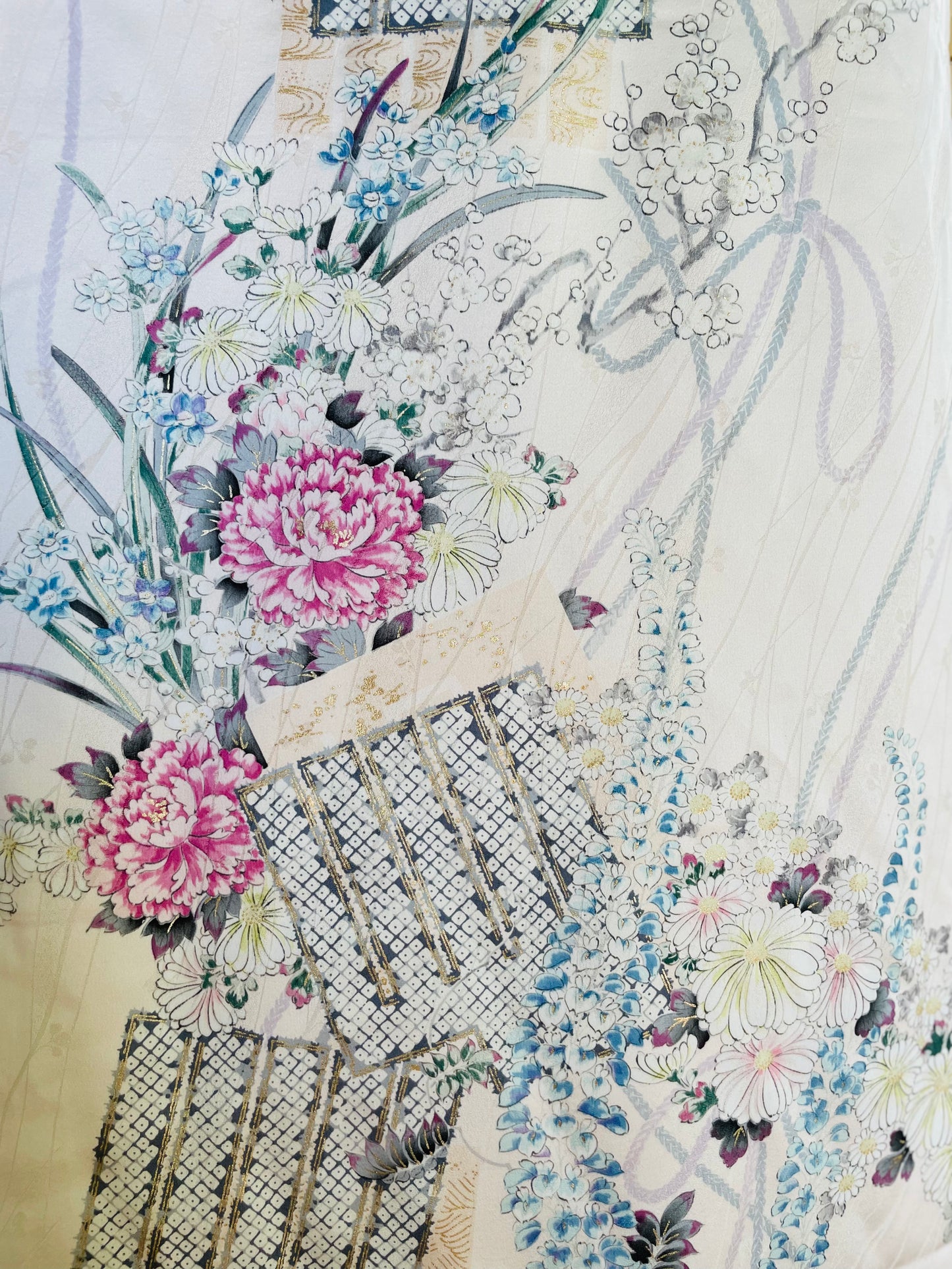 Vintage Ivory Furisode Kimono with Floral