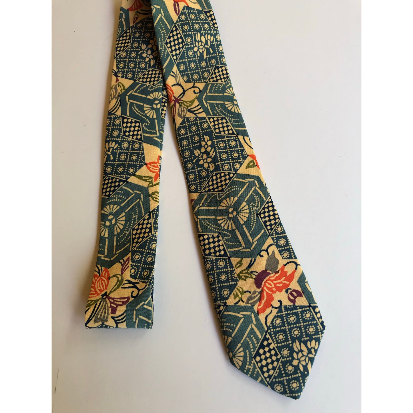 Blue Kikko and Floral Neck Tie