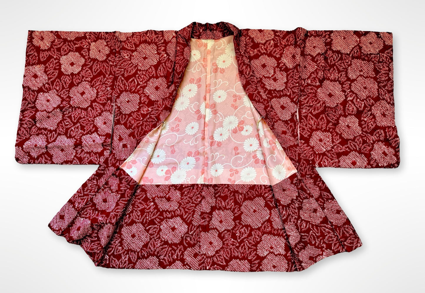 Red Floral Shibori Haori Jacket