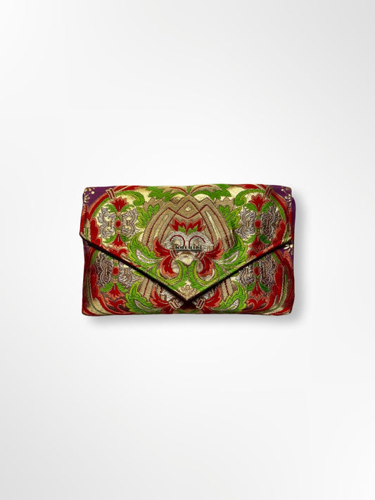 Embroidered Floral and Leaves Clutch