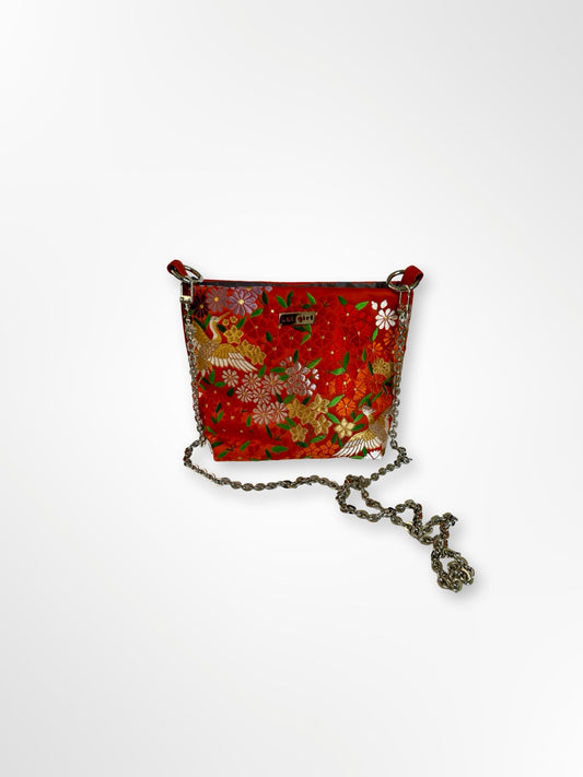 Orange Cranes and Blossoms Crossbody Pouch