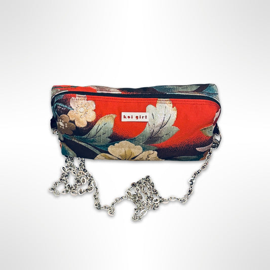 Red with Metallic Floral Crossbody Purse