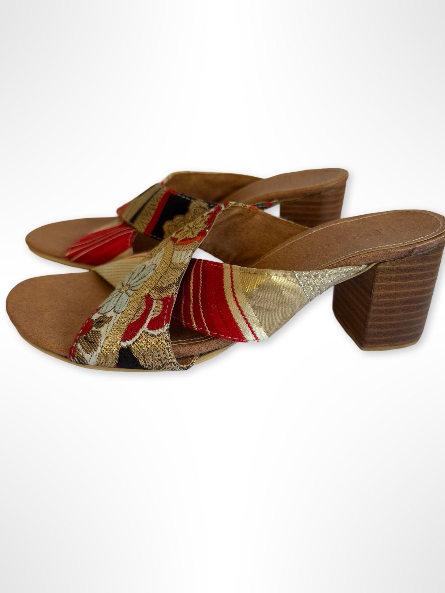 Red and Gold Obi Mules SIZE 41