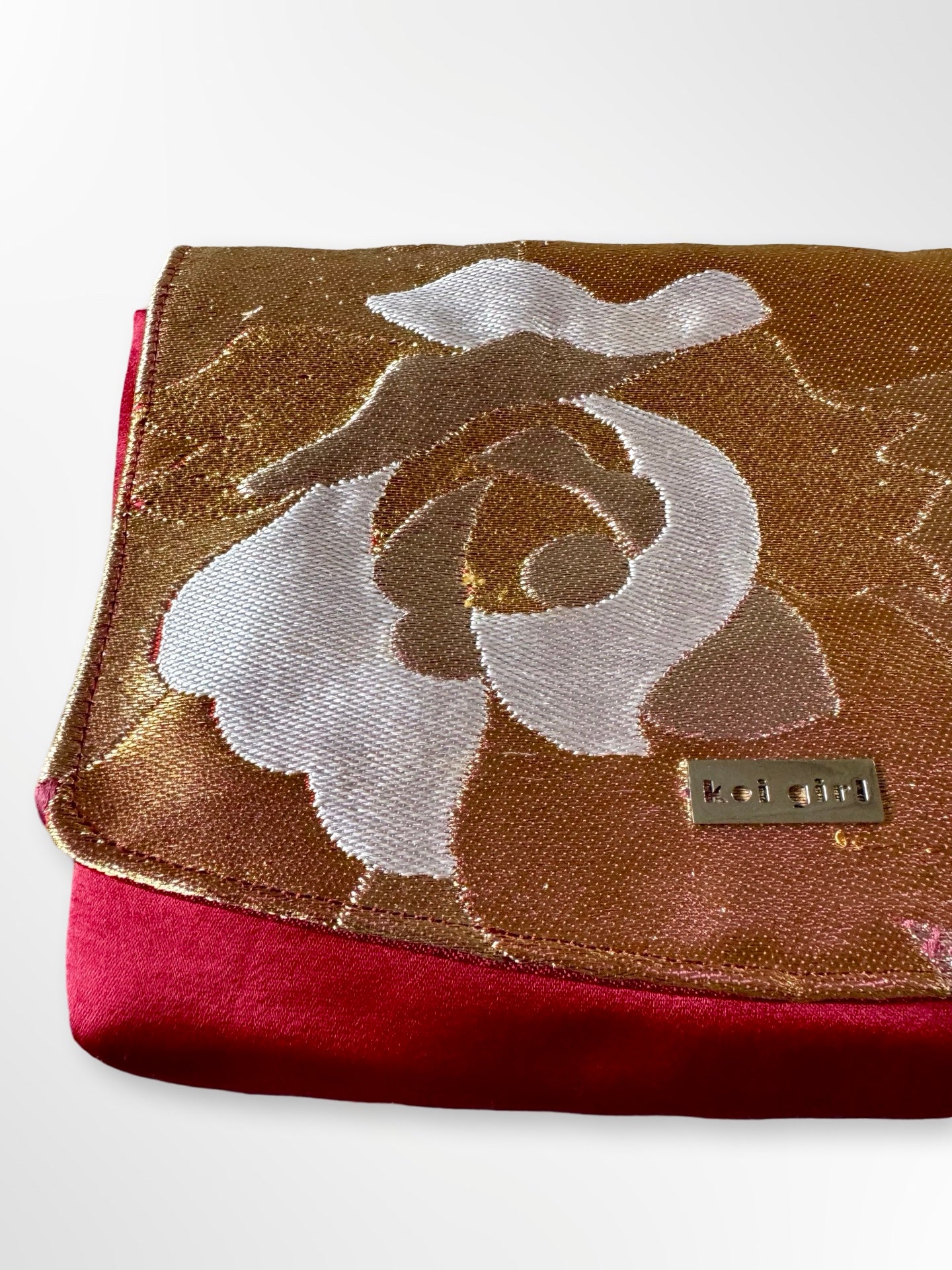 Gold and Burgundy Peony Clutch