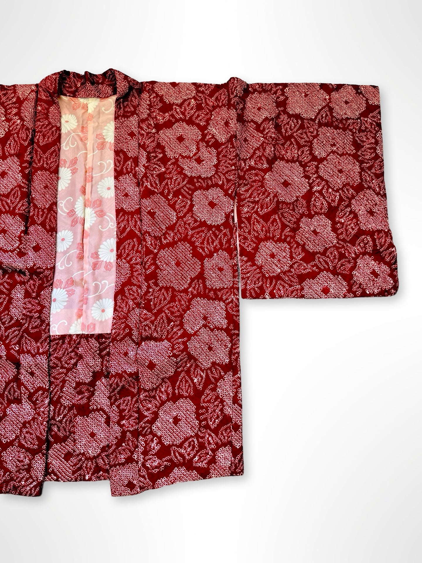 Red Floral Shibori Haori Jacket