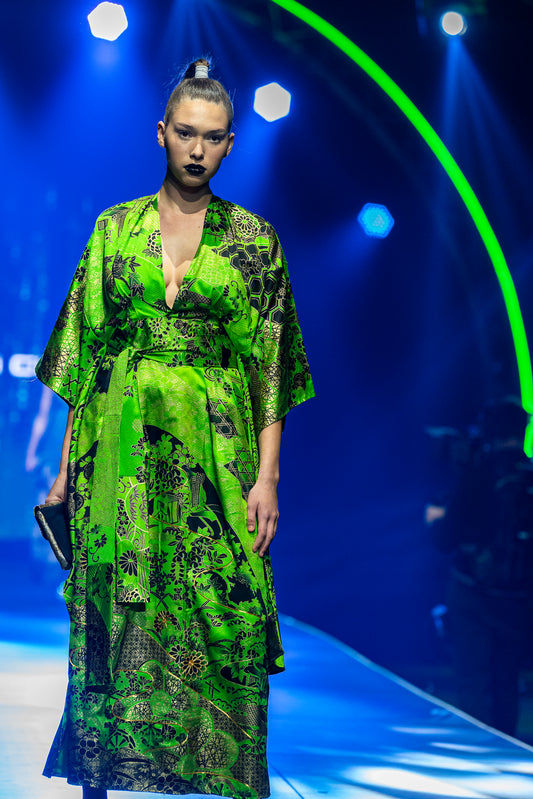 Emerald Green Floral Kimono Dress