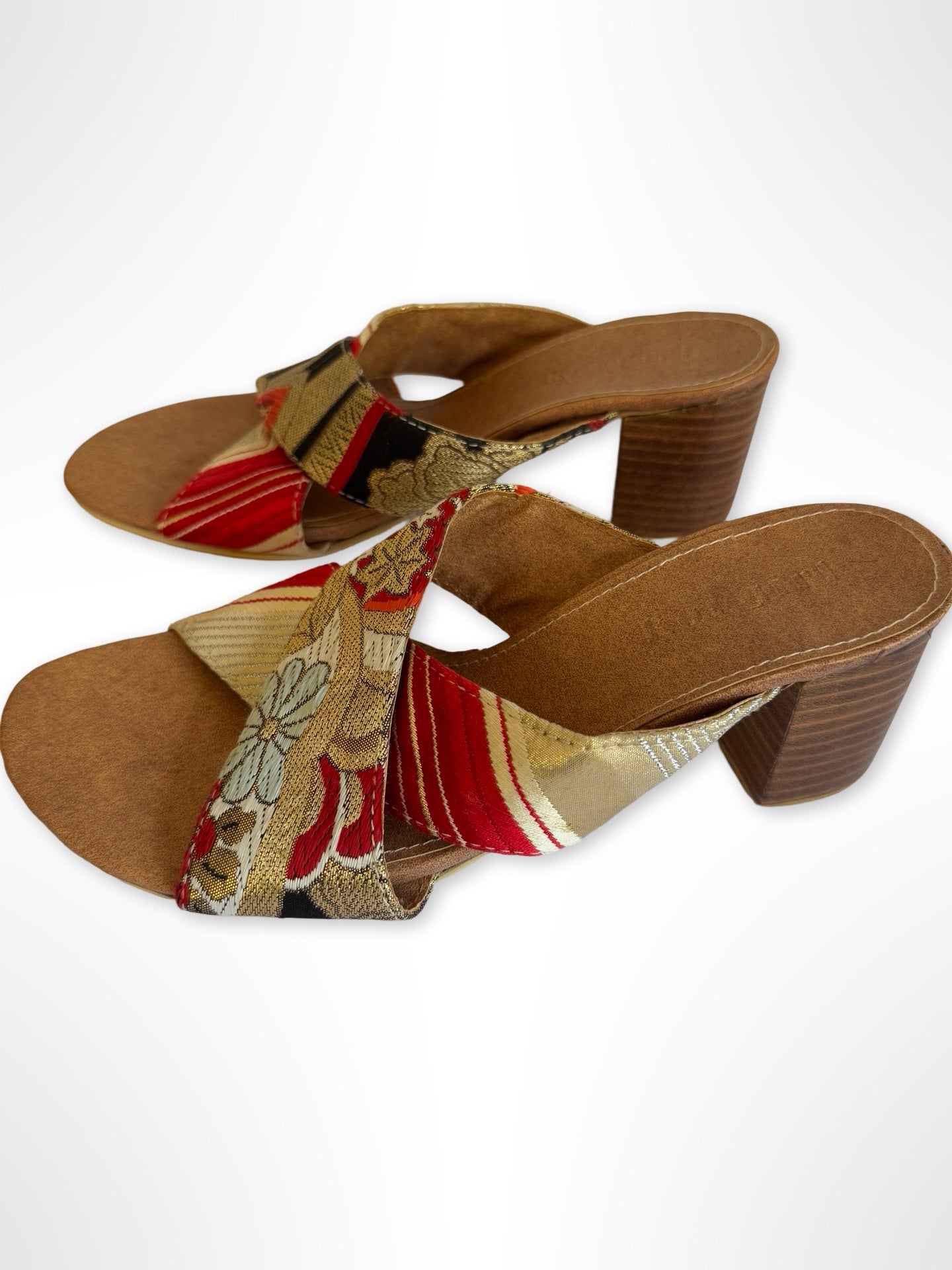 Red and Gold Obi Mules SIZE 41