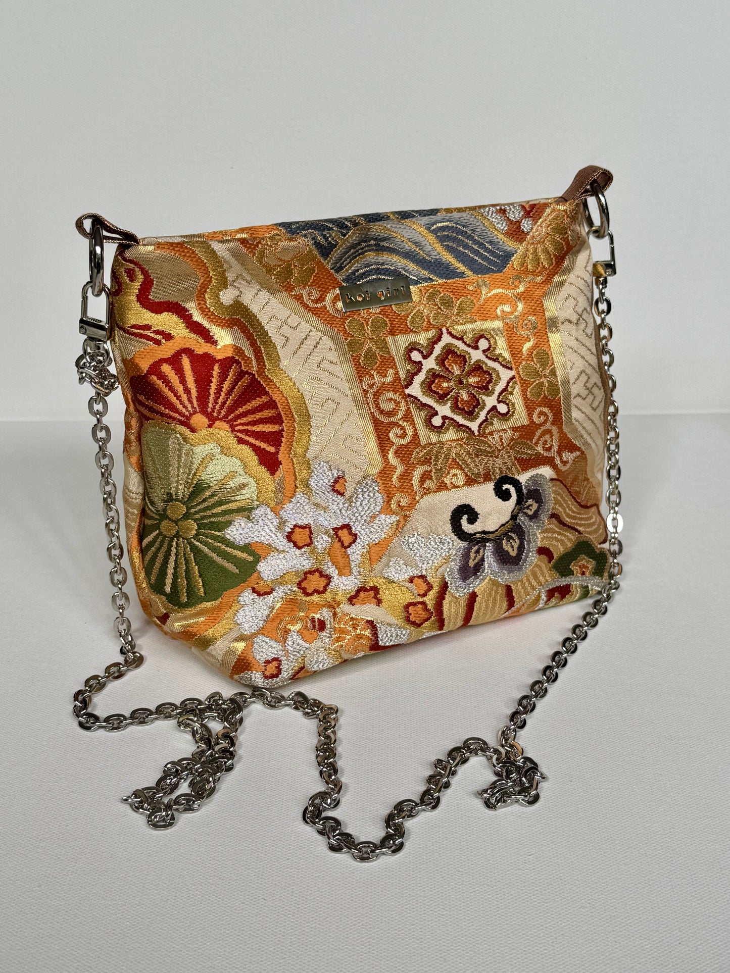 Orange Floral Brocade Crossbody Pouch