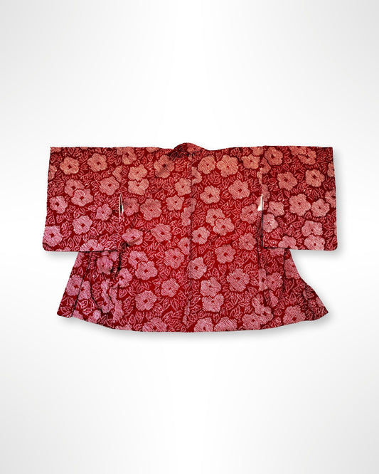 Red Floral Shibori Haori Jacket