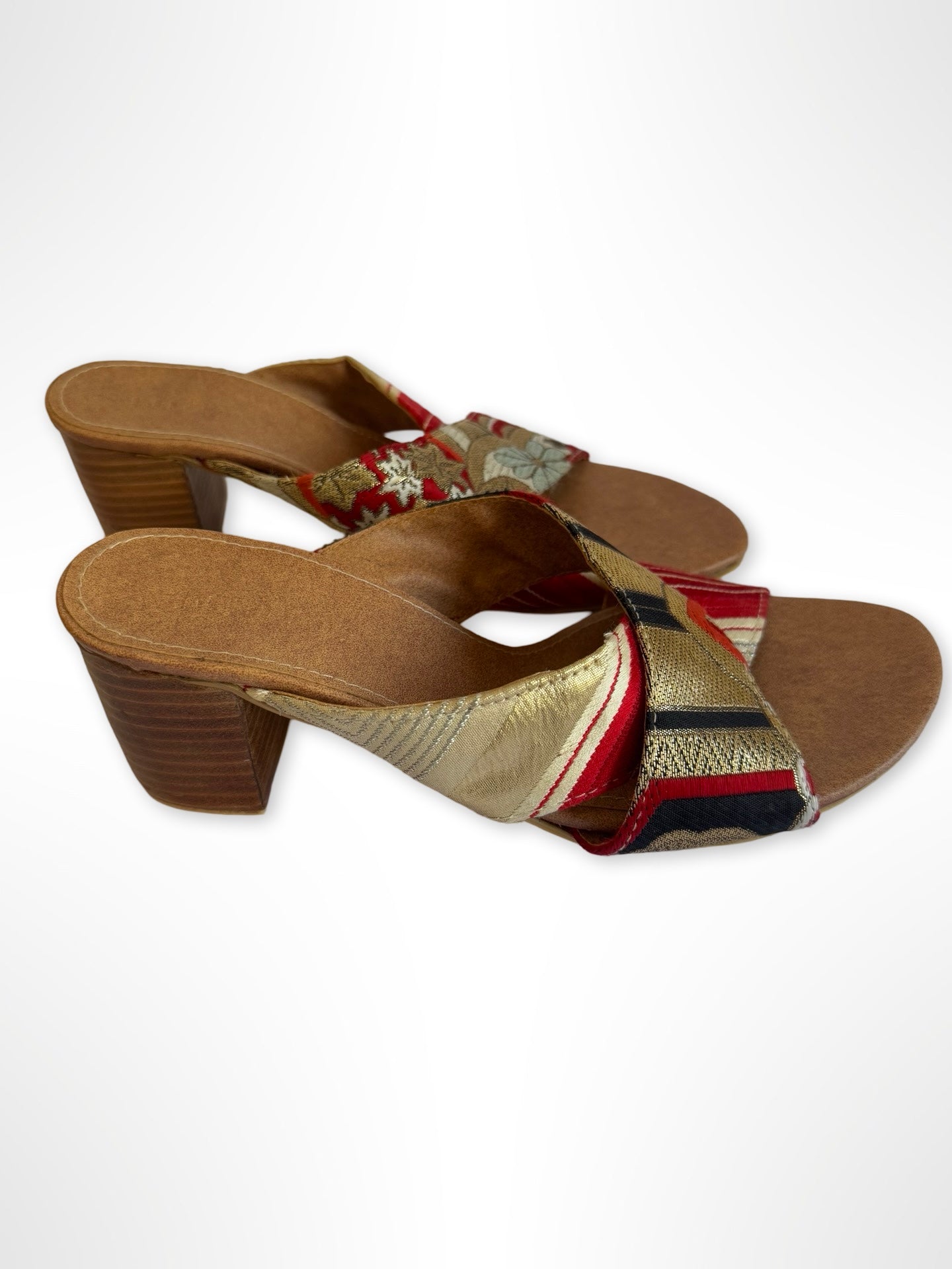 Red and Gold Obi Mules SIZE 41