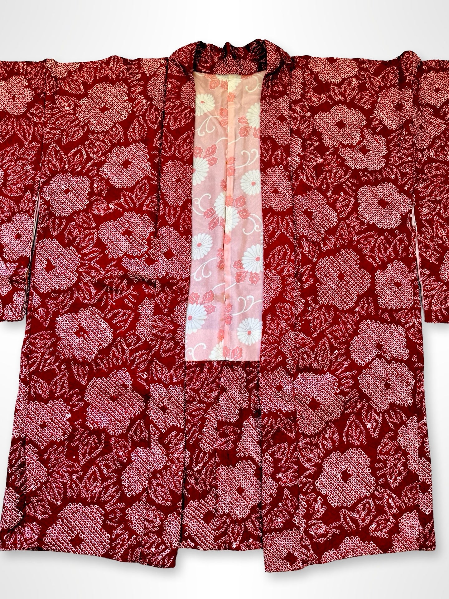 Red Floral Shibori Haori Jacket