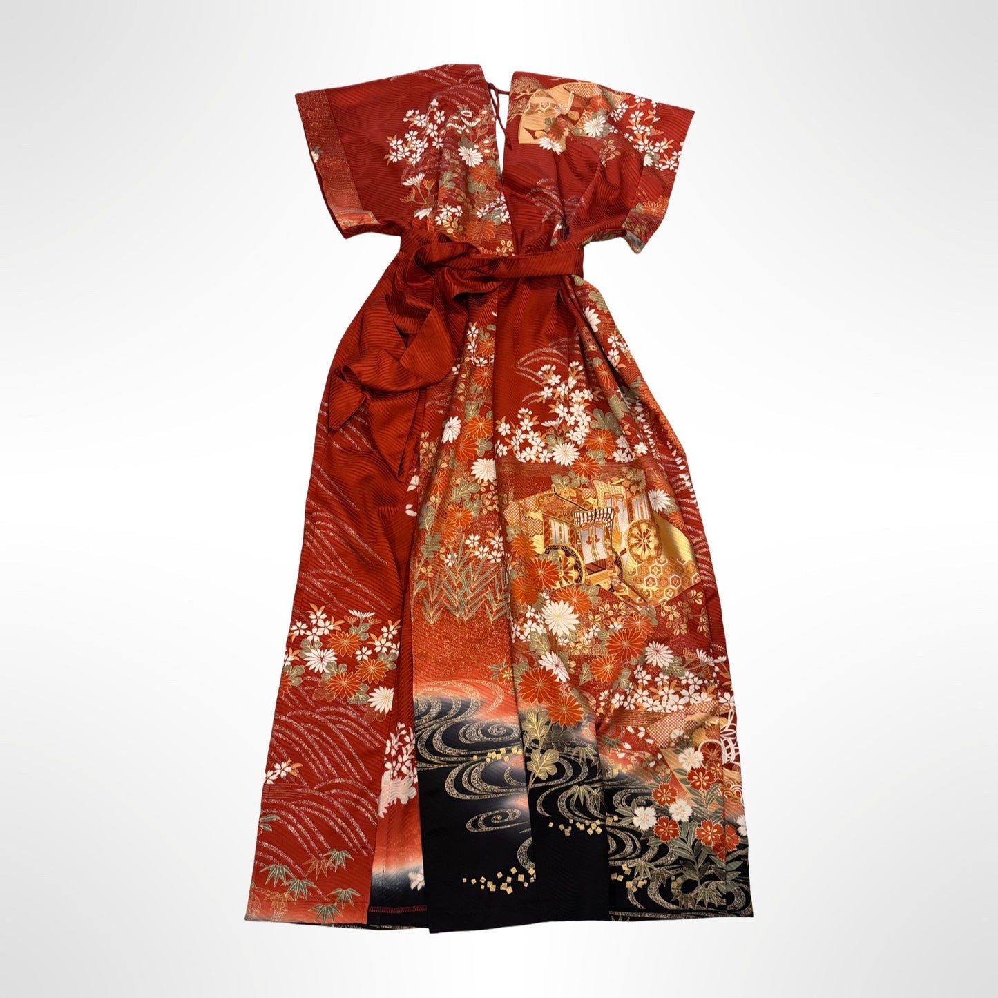 Burnt Red Floral Vintage Kimono Dress