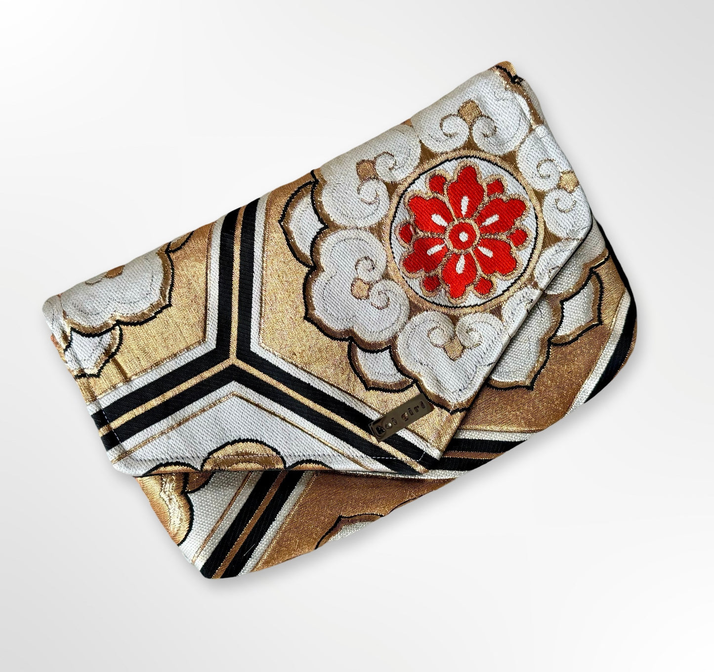 Gold and Black Geometric and Floral Clutch