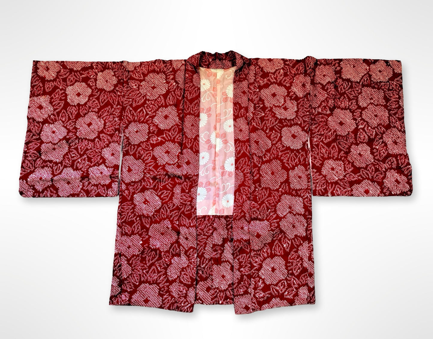 Red Floral Shibori Haori Jacket